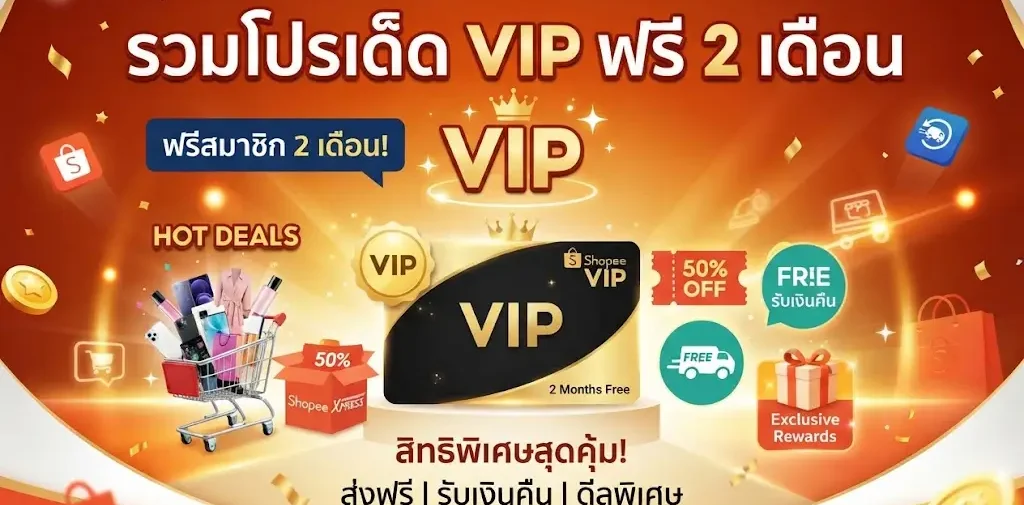รวมโปรเด็ด shopee vip ฟรี 2 เดือน โคตรคุ้ม