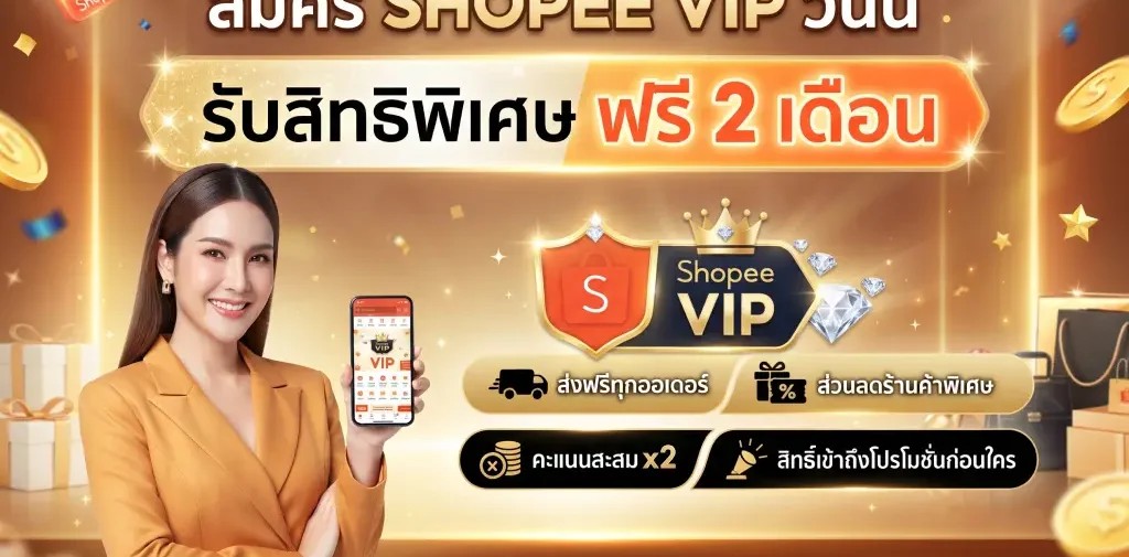 ShopeeVIP คุ้มเวอร์! สมัครวันนี้ รับสิทธิ์ พิเศษฟรี 2 เดือน ทันที